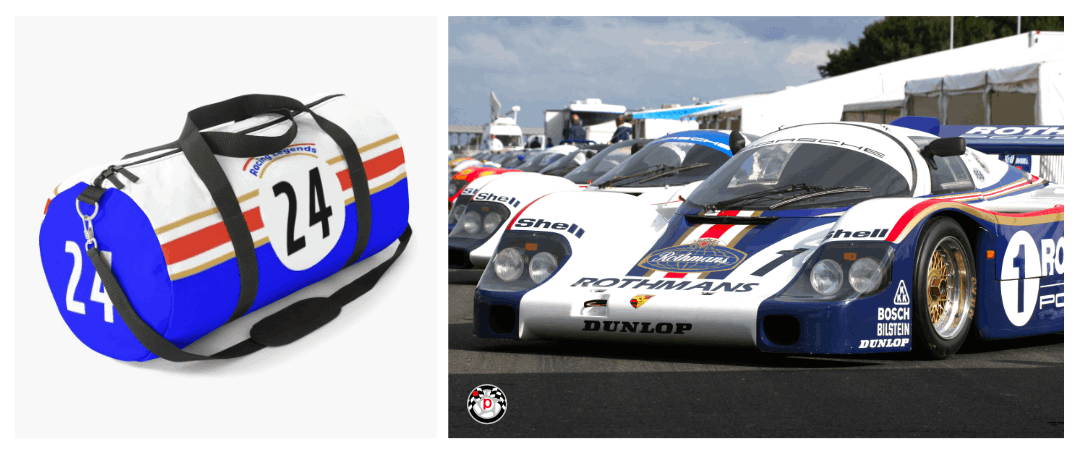 Range of Duffle Bag Designs inspired by the liveries of Racing Cars competing in the 1980's World Sports Car Championship